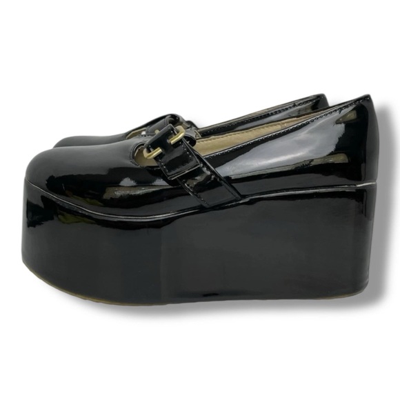 Black Patent Platform Mary Jane Wedge Shoes EU 35 US 5 Goth Coquette Alt Fashion - Picture 3 of 10